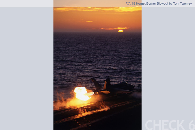 F/A-18 Hornet Burner Blowout during launch off of a US Navy Carrier - by Tom Twomey